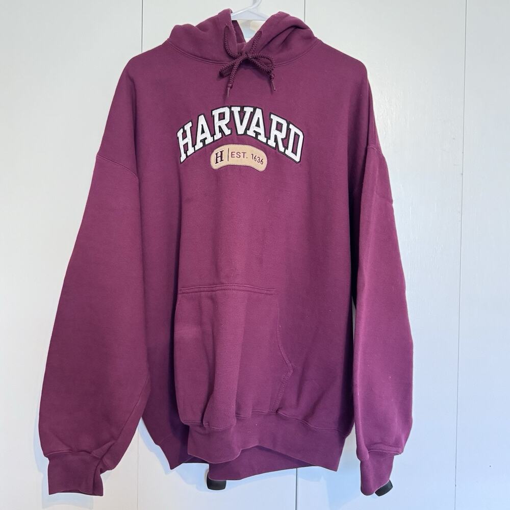 Vintage Harvard University Hoodie Mens XL Crimson Pullover Heavyweight Y2K